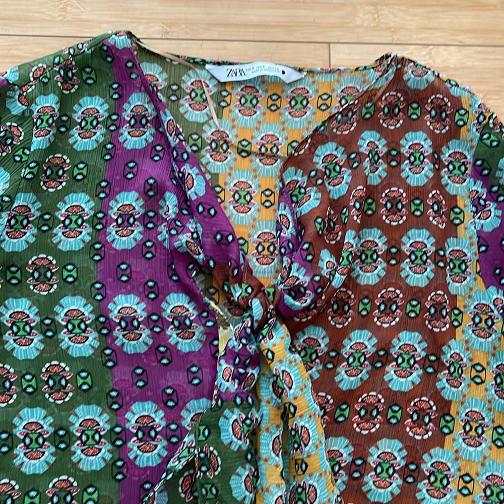 Zara Size S Multicolor Patterned Patchwork Women'… - image 2